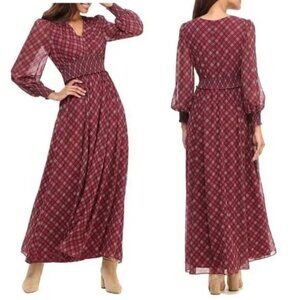 Gal Meets Glam Robyn Dress Plaid Red Prairie Trad Wife Cottage Maxi Women's 2